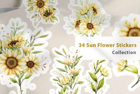 Download Watercolor Sun Flower Sticker Collection - Premium Resources