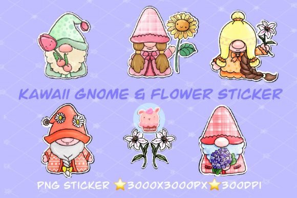 Download Kawaii Gnome &amp; Flower Sticker - Premium Resources